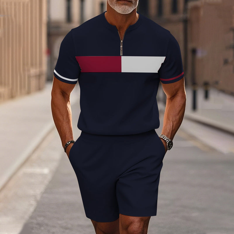 Marsten™ – Custom Zip-Collar Shirt with Matching Shorts Set for Men