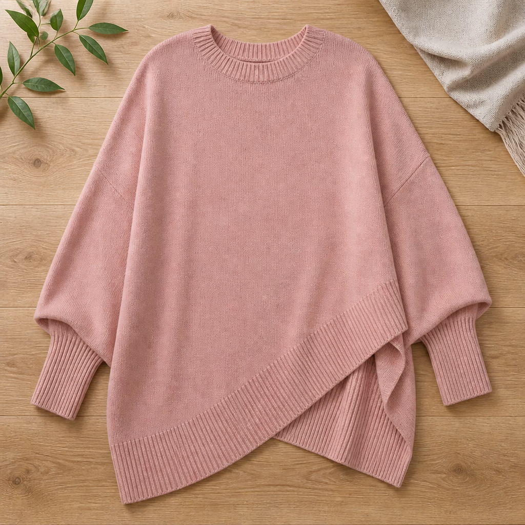 SerenoWave™ – Easygoing Asymmetric Poncho Sweater featuring Batwing Sleeves