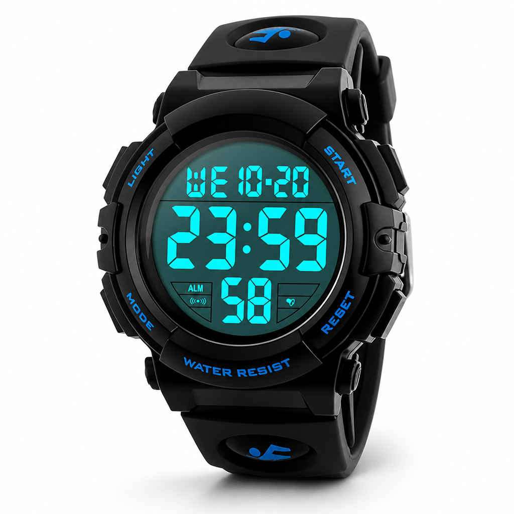 Large LED Waterproof & Shock-Resistant Digital Sports Watch