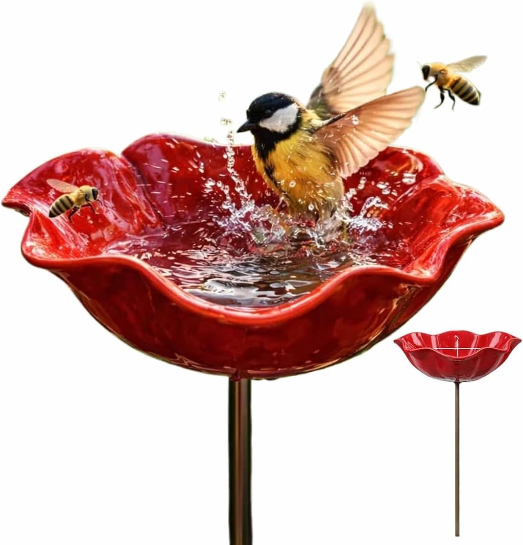 Weatherproof Metal Birdbath in Flower Design for Garden and Terrace