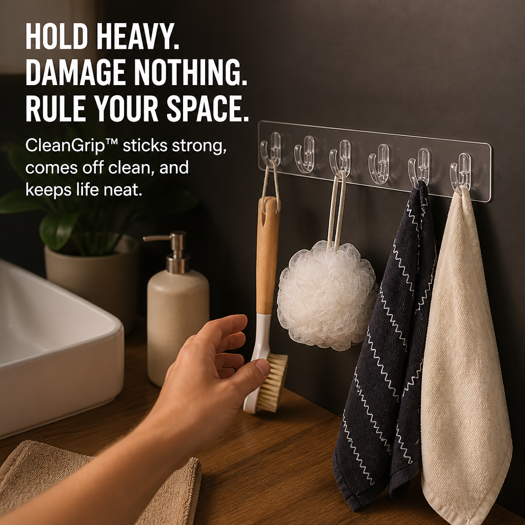 CleanGrip™ — Hang 44 lbs of Clutter Without Drilling a Single Hole