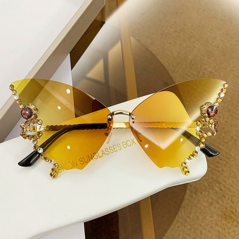 Crystal-Embellished Butterfly-Shaped Sunglasses