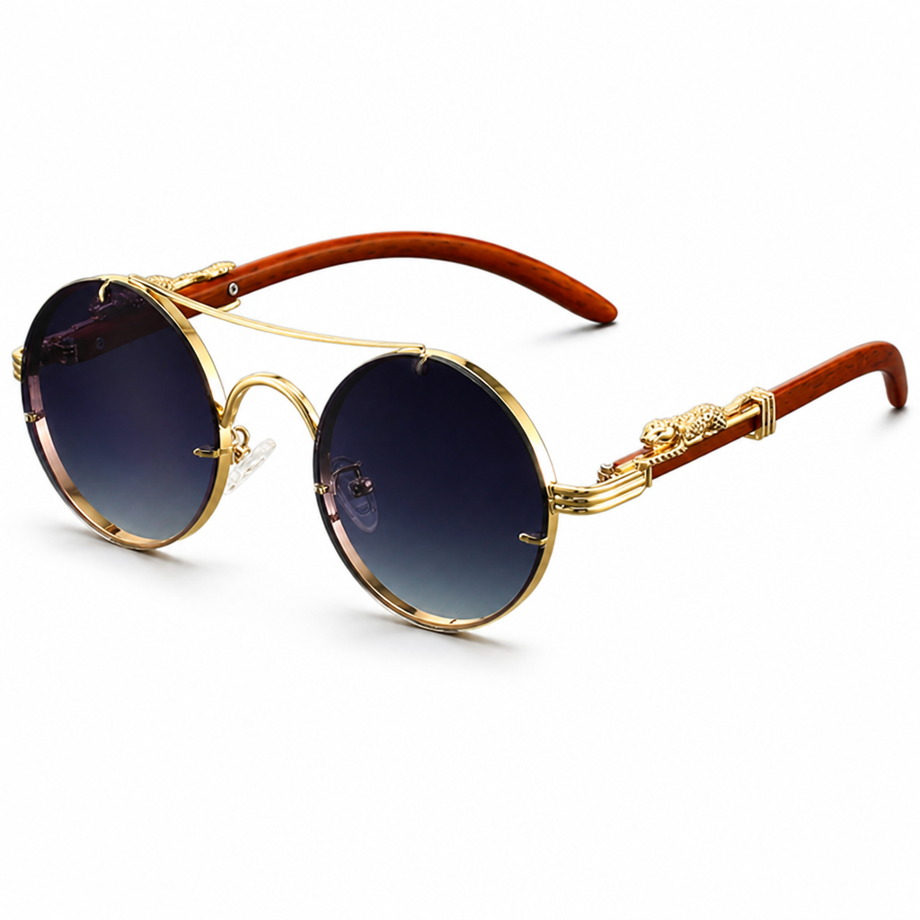 Feather-Light Metal Round Sunglasses (Animal Accent)