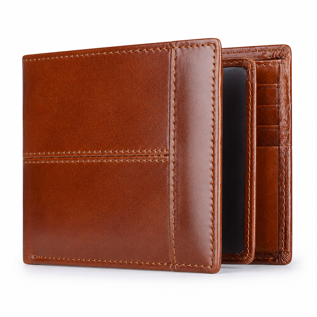 RFID-Blocking Genuine Leather Slim Bifold Wallet (16 Card Slots)