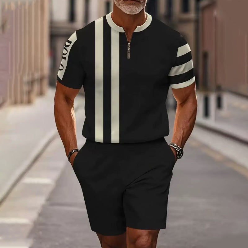 Marsten™ – Custom Zip-Collar Shirt with Matching Shorts Set for Men