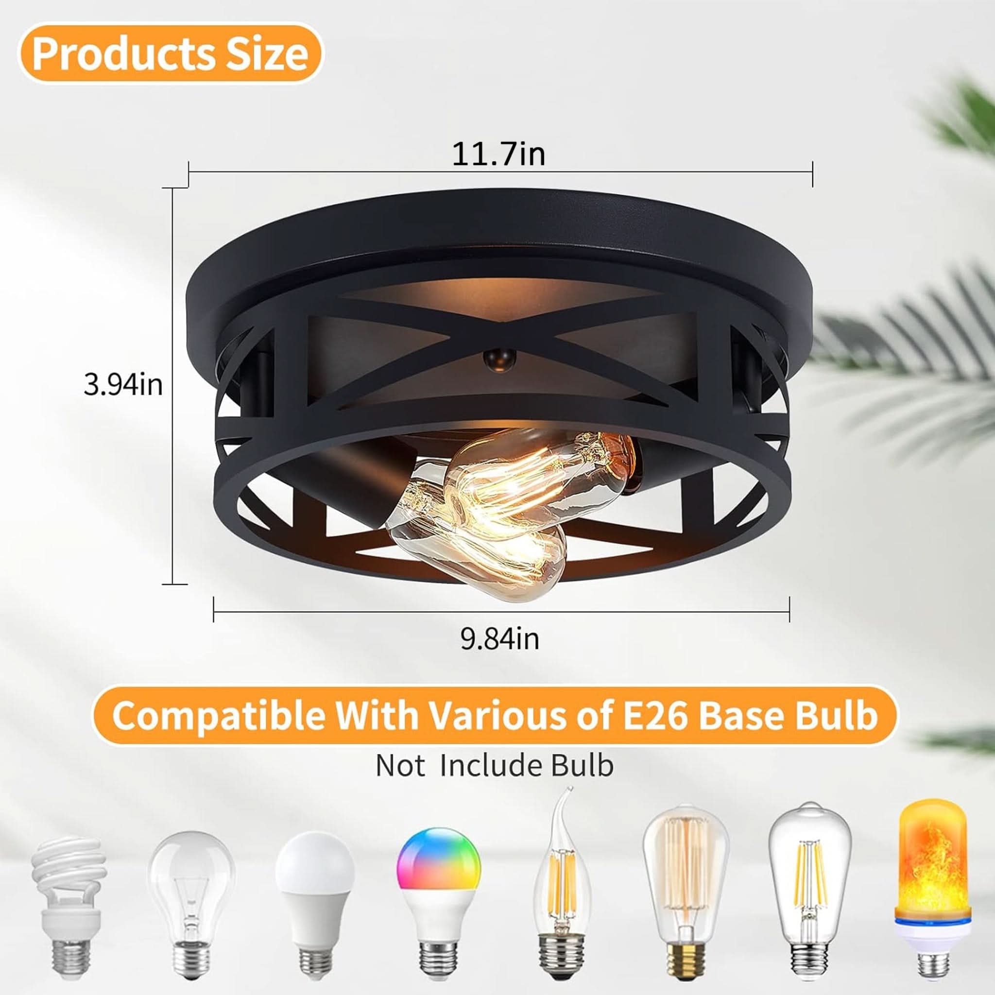 2-Pack Black Industrial Style Flush Mount Ceiling Fixtures
