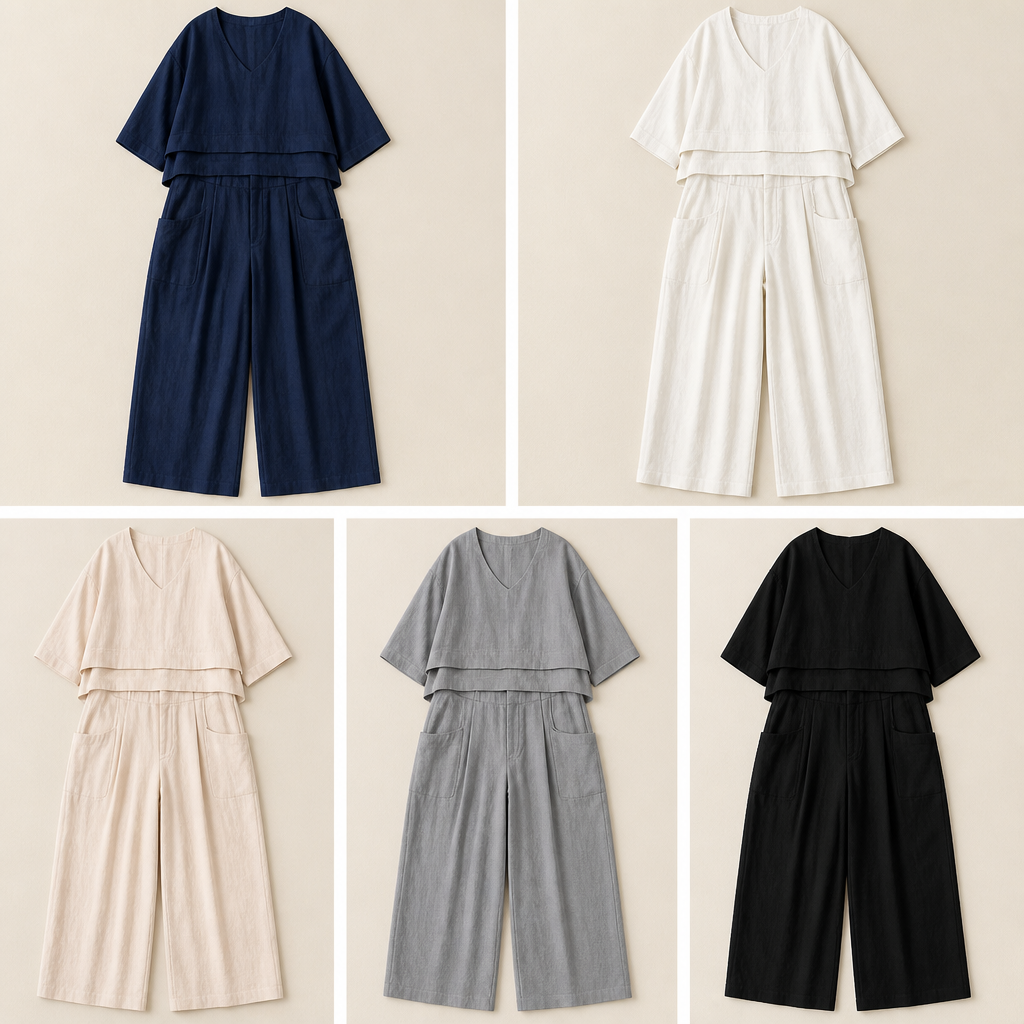 LioraLuxe™ – Casual Layered V-Neck Shirt & Wide-Leg Trouser Set