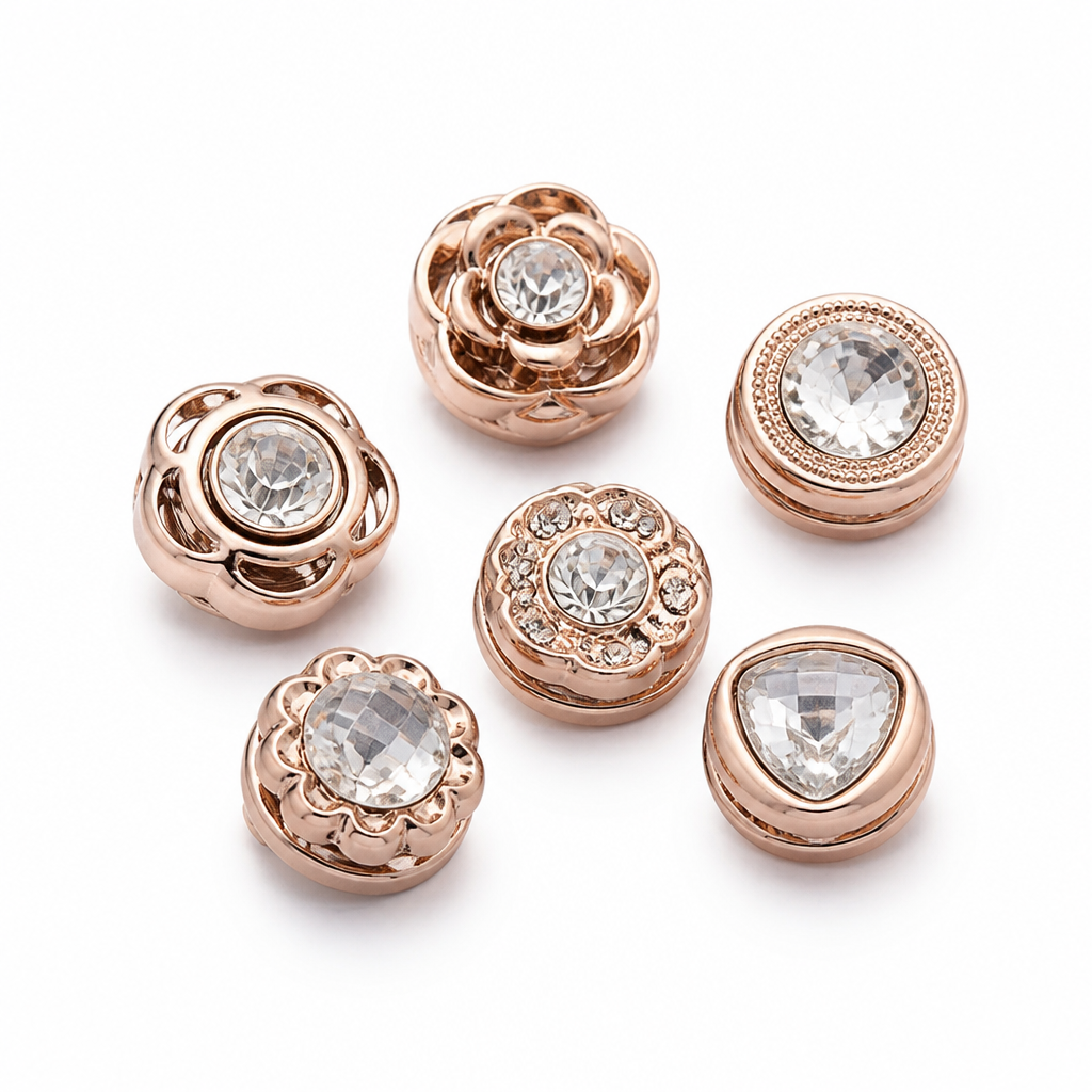Needle-Free Rose Gold Crystal Snap Buttons (Set of 6)