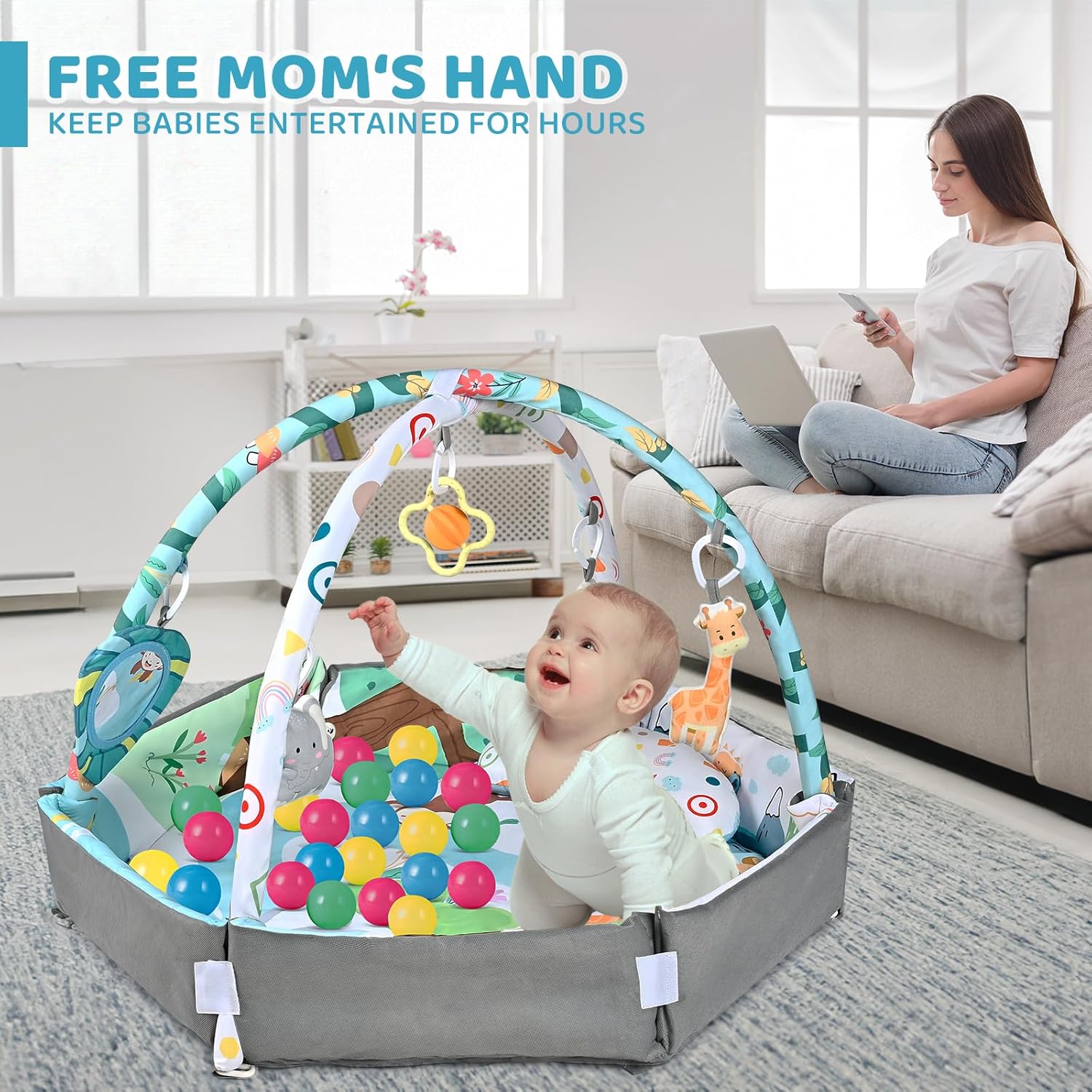 Versatile 8-in-1 Baby Activity Mat & Ball Pit with Sensory Toys