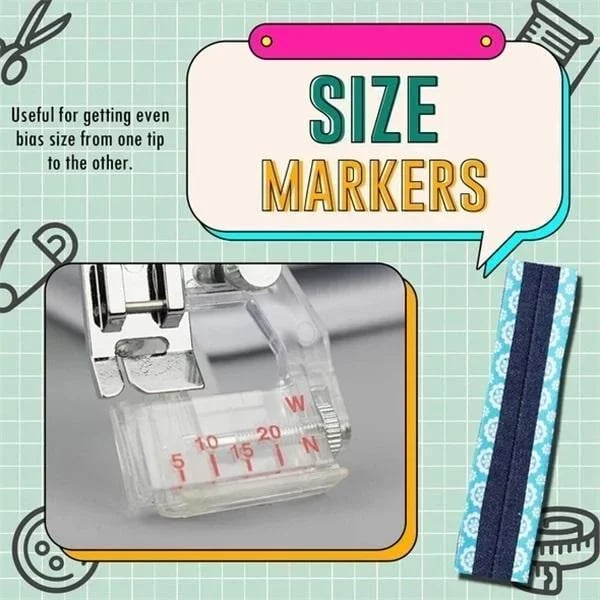 Adjustable Bias Tape Foot for Sewing – 0.5 to 2 cm, Clear Design