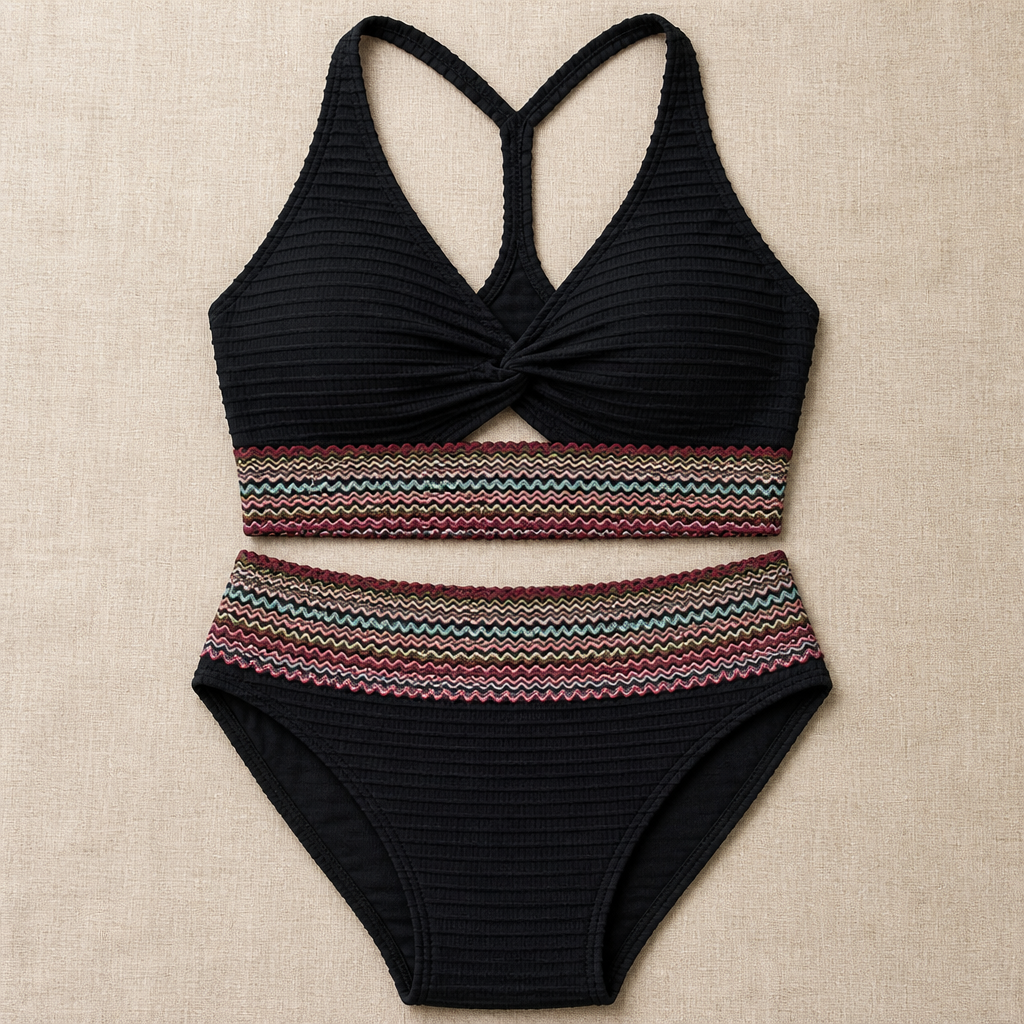 SereneShape™ – Smocked High-Waist Two-Piece Swimsuit with Tummy-Contouring Band