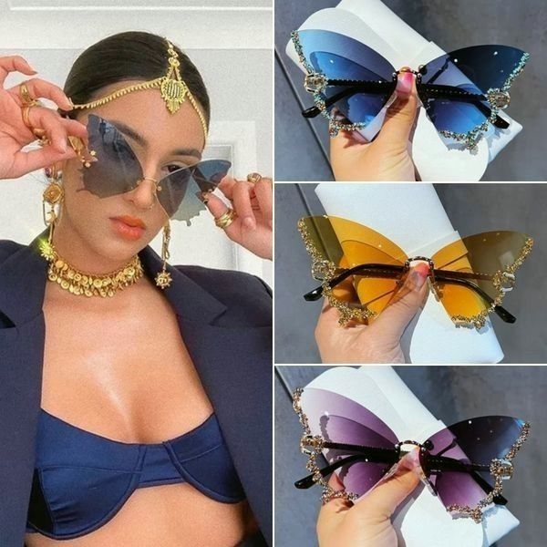 Crystal-Embellished Butterfly-Shaped Sunglasses