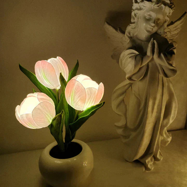 LED Table Lamp with Realistic Flower Design and Ceramic Base