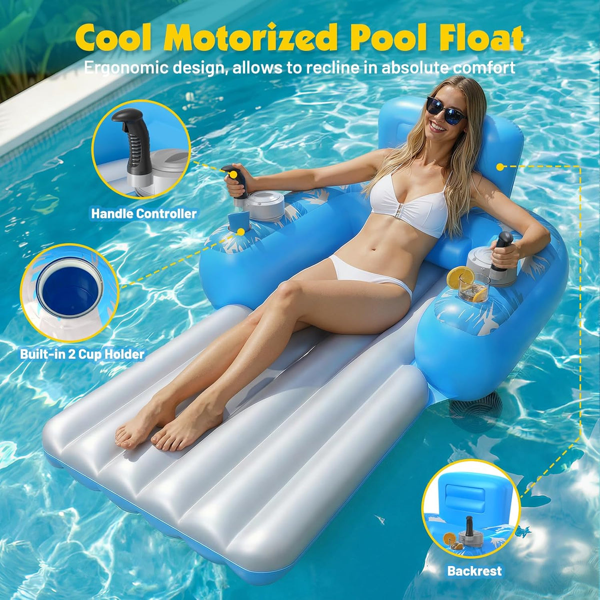 Rechargeable Dual-Motor Inflatable Pool Lounge for Adults – 360° Glide with Storage Pockets