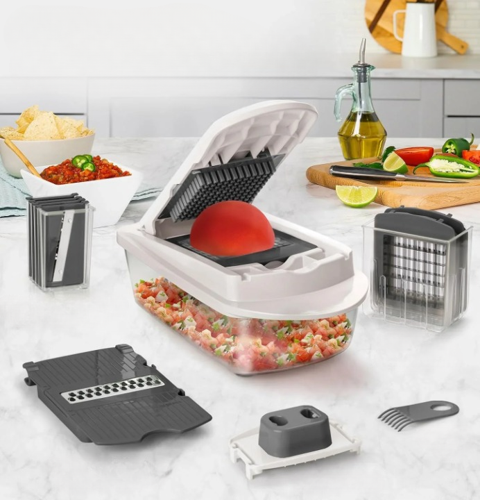 8 Blades Vegetable Slicing Tool – Comes with Collection Box & Safety Guard