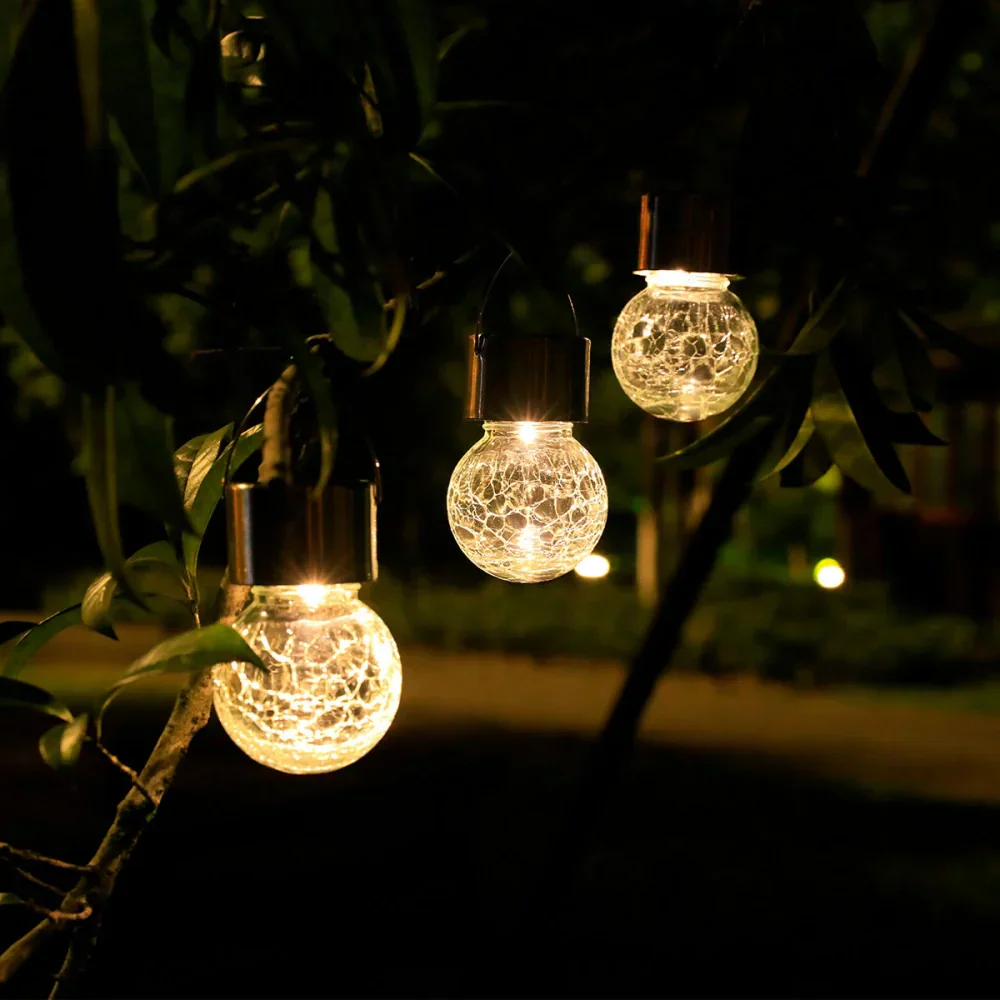 Dusk Sensor Solar Lantern for Garden – Crackle Glass Design