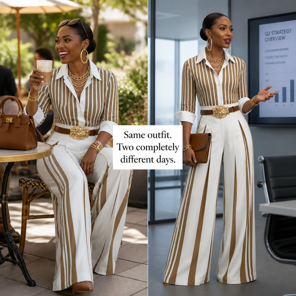 VeroLuxe™ — Slip Into a Striped Set That Feels Like You Got a Stylist | Comes with Belt