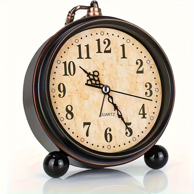 Silent Quartz Movement Alarm Clock in Vintage Metal Design