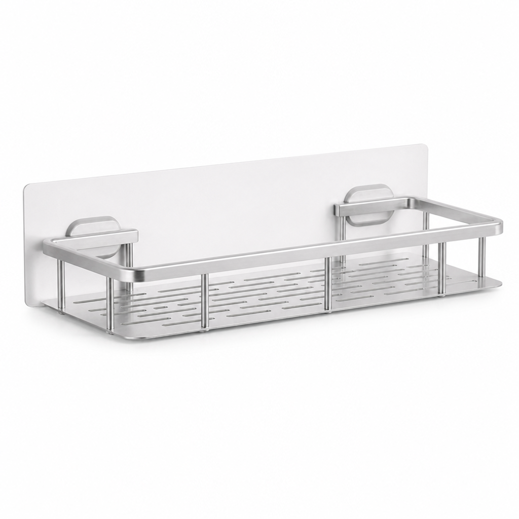 Self-Adhesive Drill-Free Stainless Steel Bathroom Wall Shelf (Holds 11 lb)