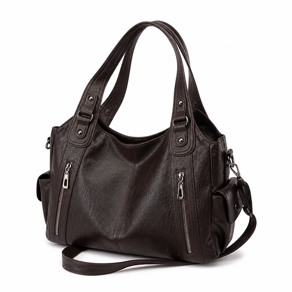 Faux Leather Multi-Pocket Tote Shoulder Bag