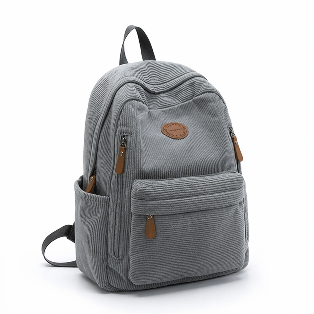 Lightweight Corduroy Multi-Pocket Backpack (Convertible Straps)