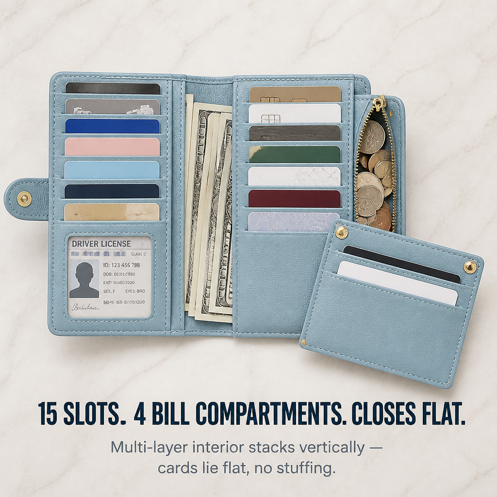 VeroLuxe™ — Holds 15 Cards Without Adding Bulk to Your Tiniest Bag
