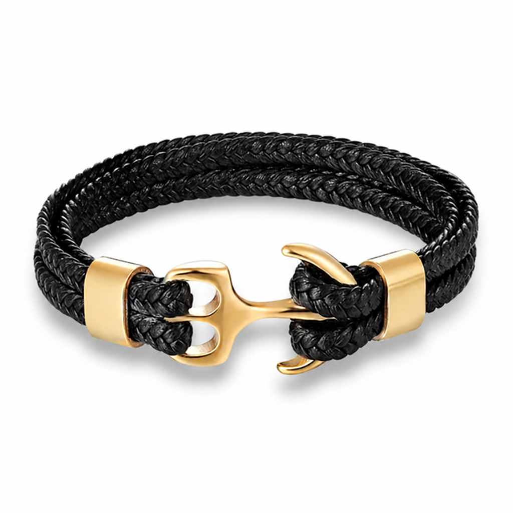 Stainless Steel Anchor Leather Bracelet (Adjustable)