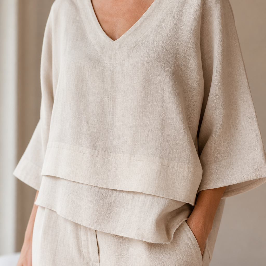 LioraLuxe™ – Casual Layered V-Neck Shirt & Wide-Leg Trouser Set