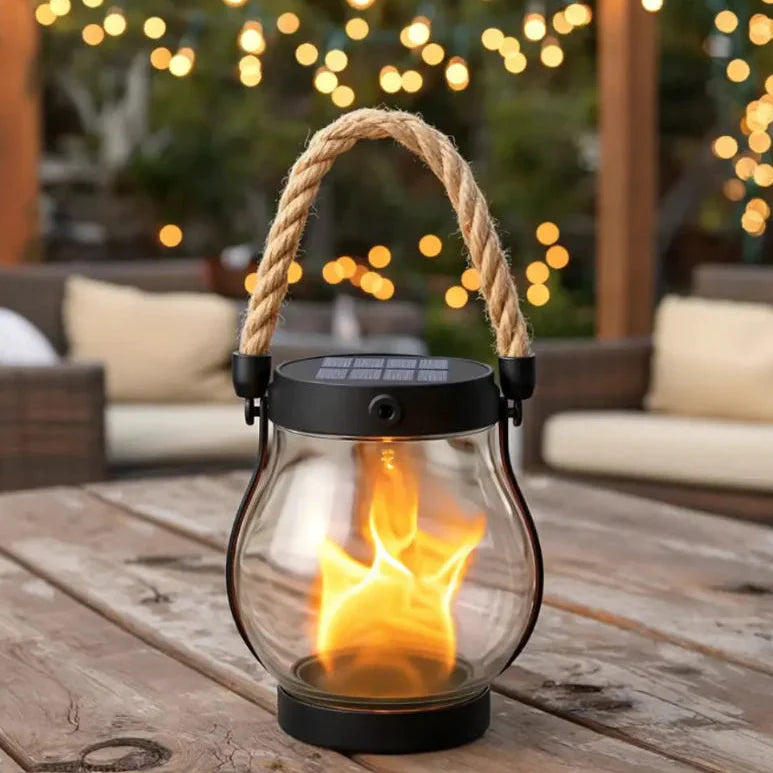 Weatherproof Solar Lantern with Flame Effect – 8-Hour Light & USB-C Charge
