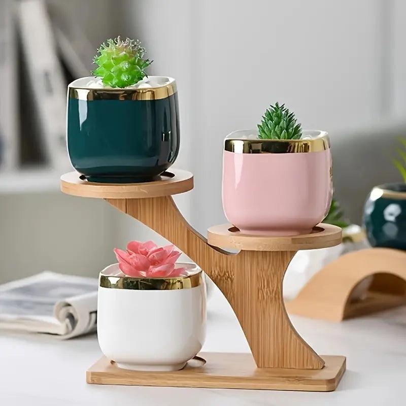 Two-Tier Bamboo Plant Stand with Adjustable Shelf Heights
