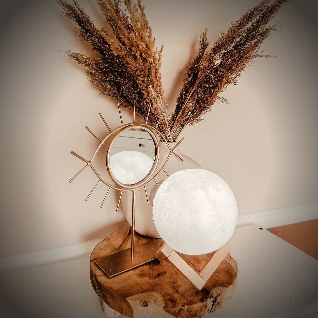 Touch-Controlled Moon Lamp with Wooden Base