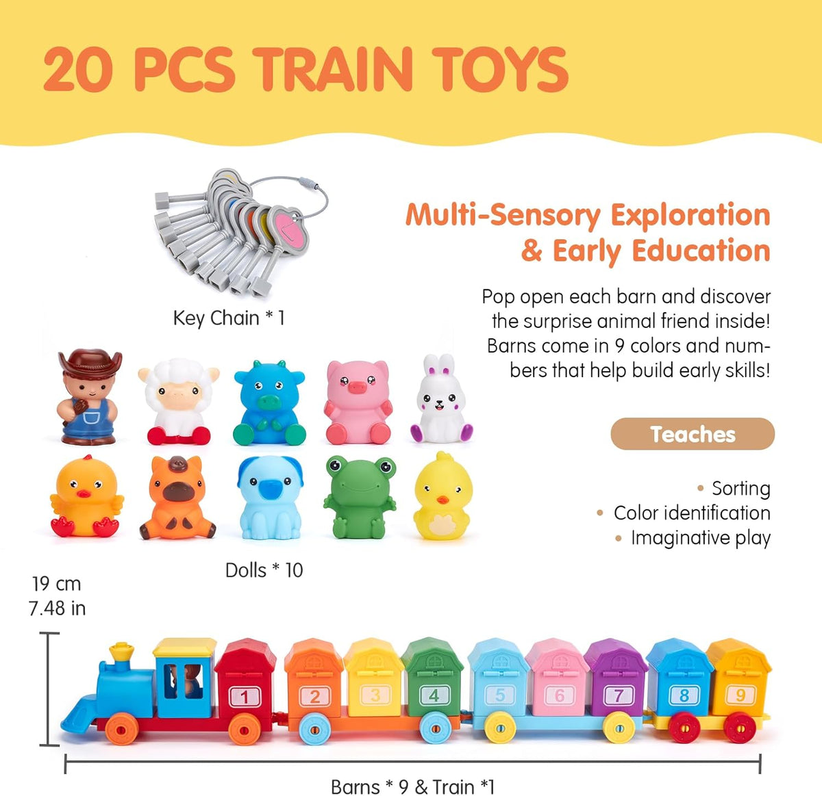 Counting and Sorting Train Set for Toddlers with Numbered Cars and Farm Animals