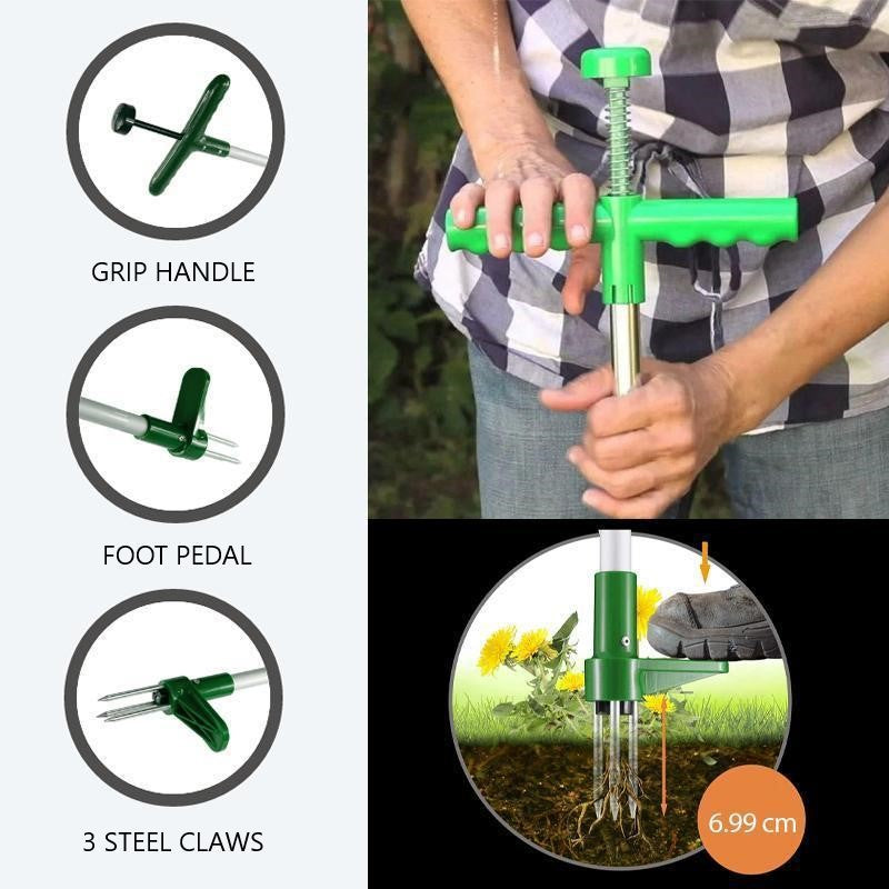 Foot Pedal Weed Remover with Triple Steel Claw Design