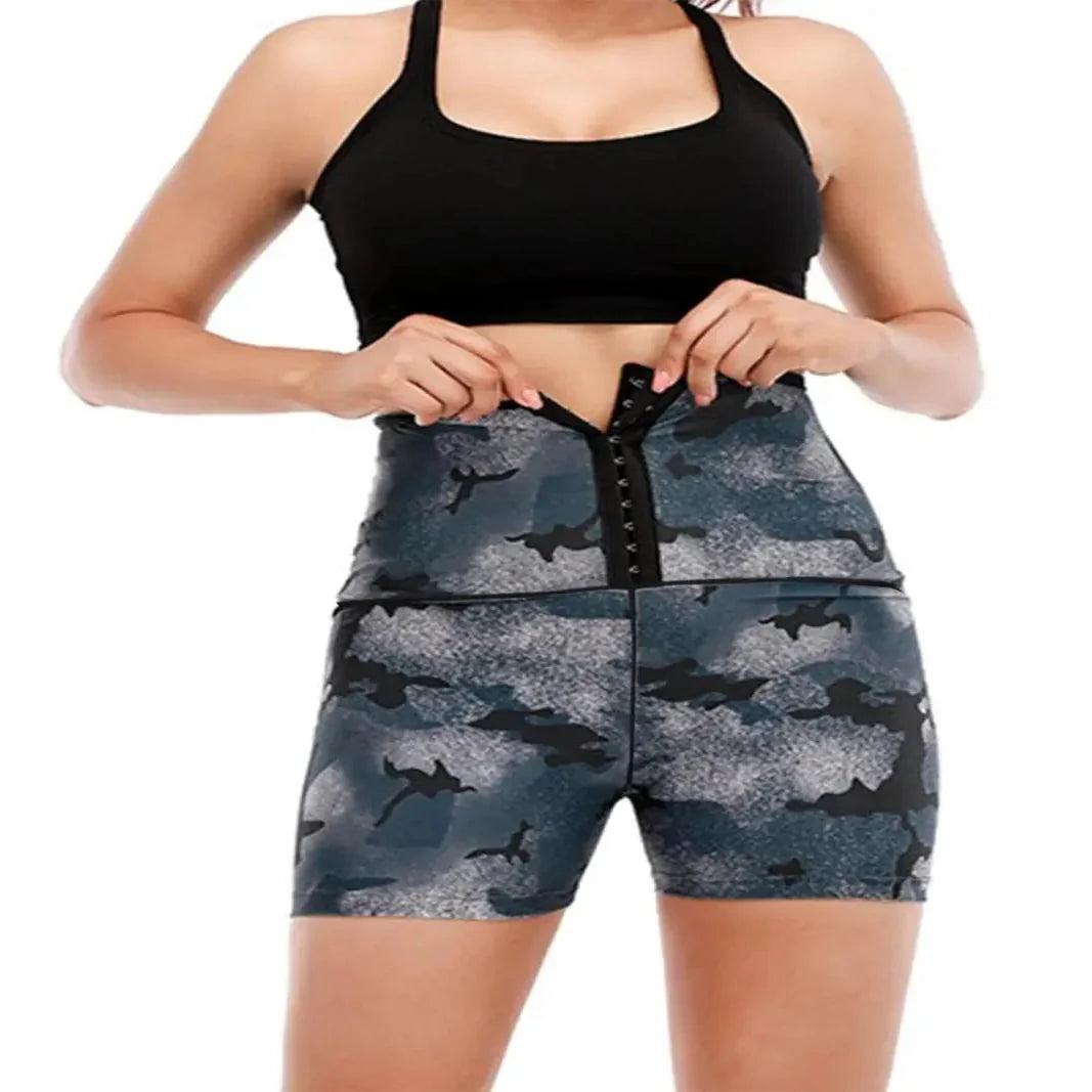 High Waist Shorts with Moisture Wicking and Built-In Waist Trainer - Four-Way Stretch