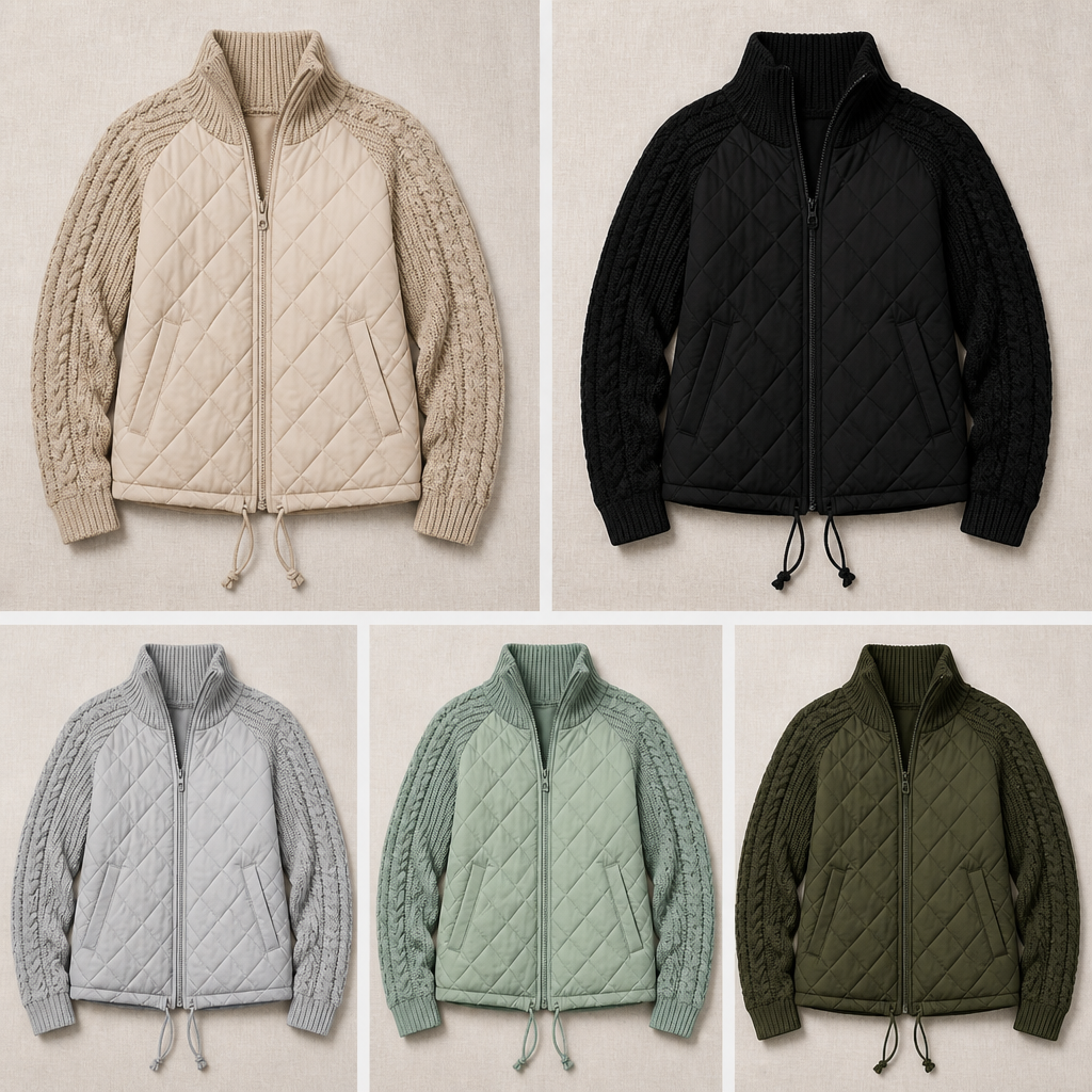 Norvelle™ – Warm Quilted Winter Coat Featuring Cable-Knit Sleeves