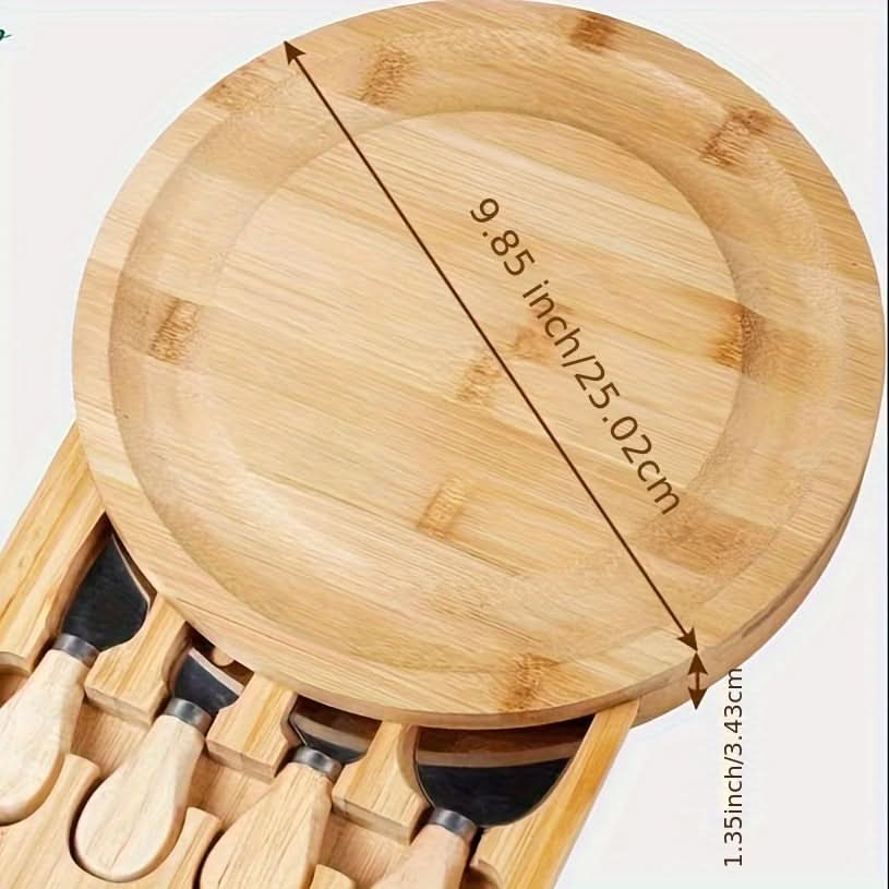 Bamboo Serving and Cheese Board Set with Drawer and Cutlery