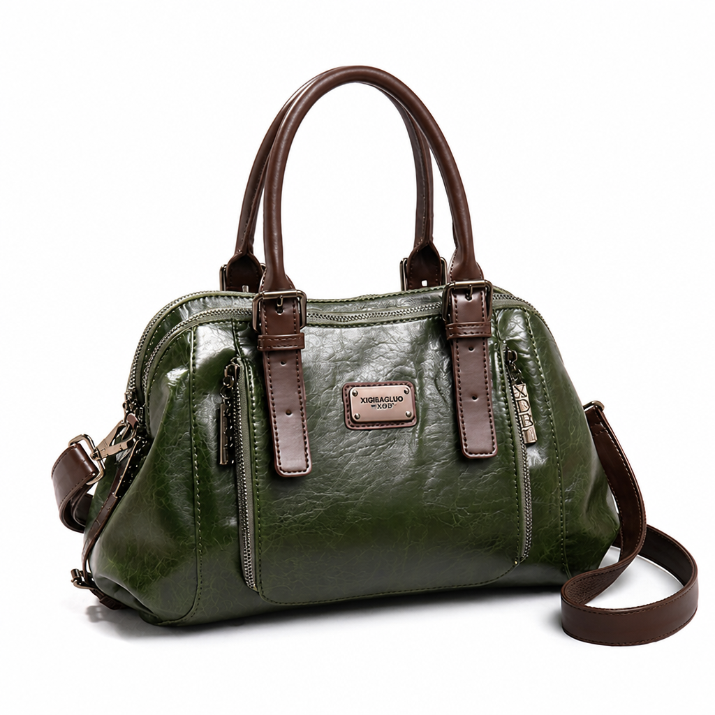 Genuine Leather Embossed Boston Handbag (Removable Strap)