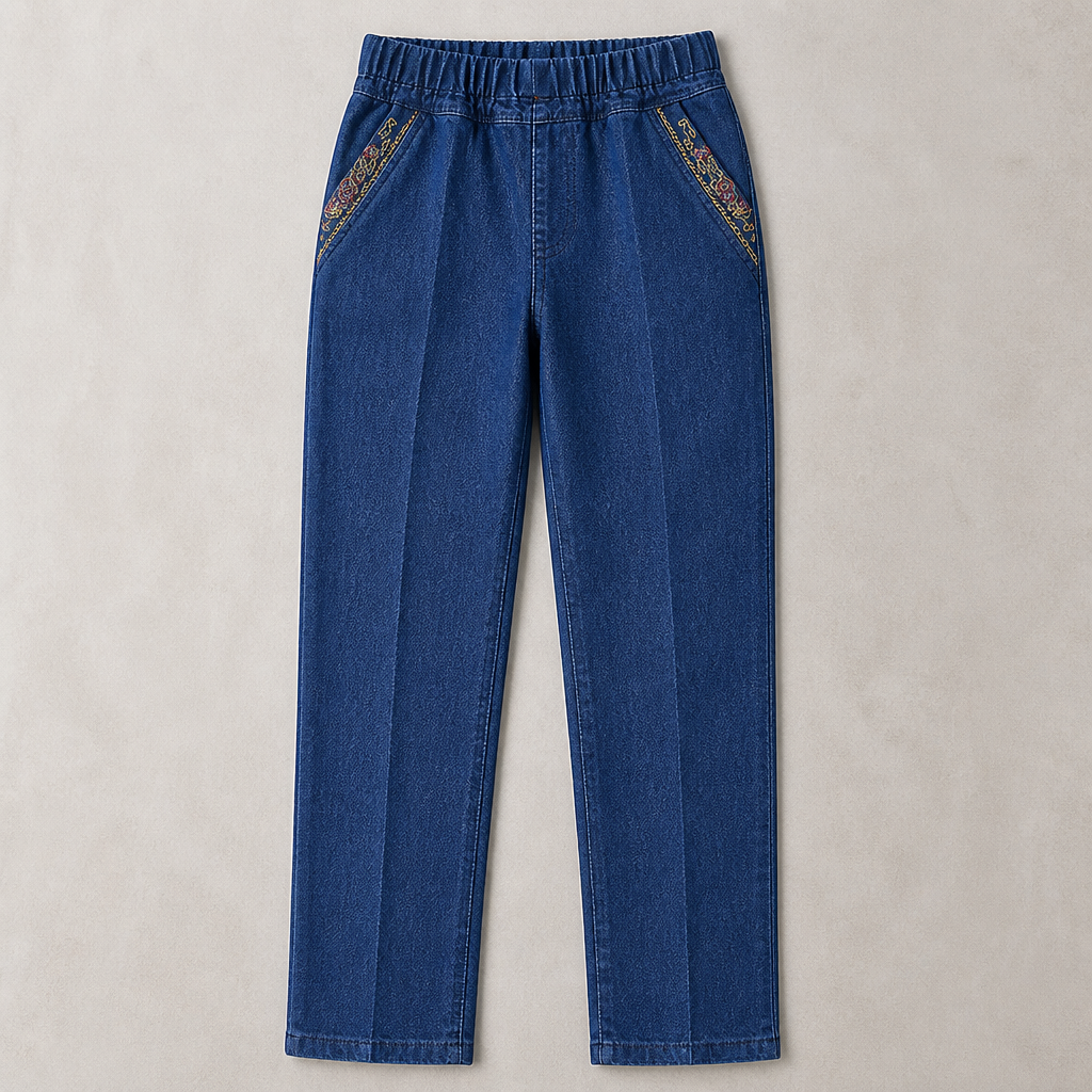 SculptEase™ – Stretch Pull-On Straight Leg Jeans Featuring Embroidered Pockets