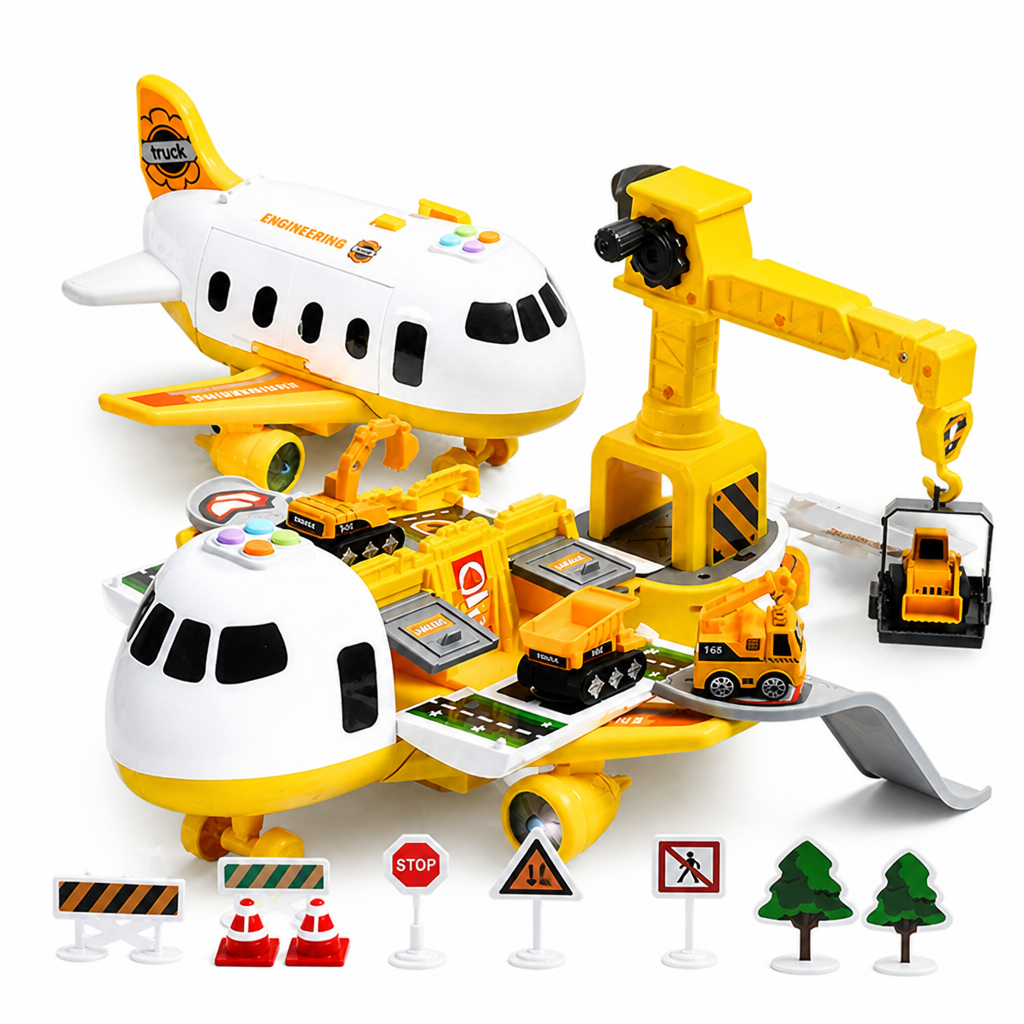Durable ABS Airplane Playset (Includes 4 Mini Vehicles)