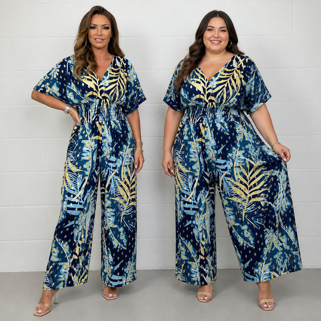 LatessaLuxe™ Plus Size Leaf Print Bodysuit — Feel Effortless Confidence and All-Day Freedom in Your Curves