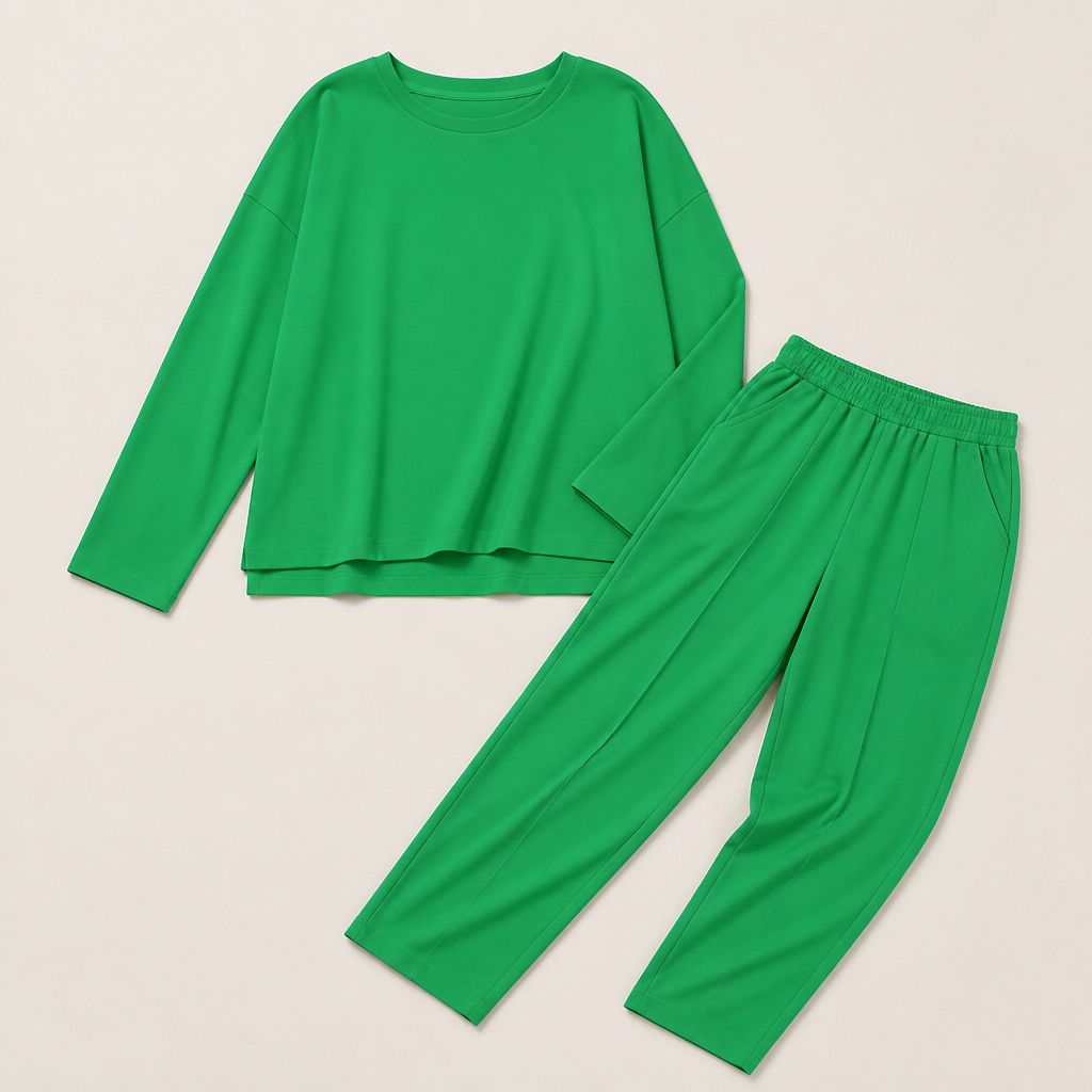 Mirelle™ – Casual Boat-Neck Two-Piece Outfit with Tapered Pleated Trousers