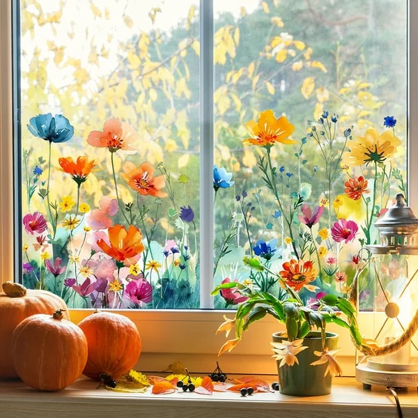 Floral and Butterfly Window Decals – Nature-Inspired Design