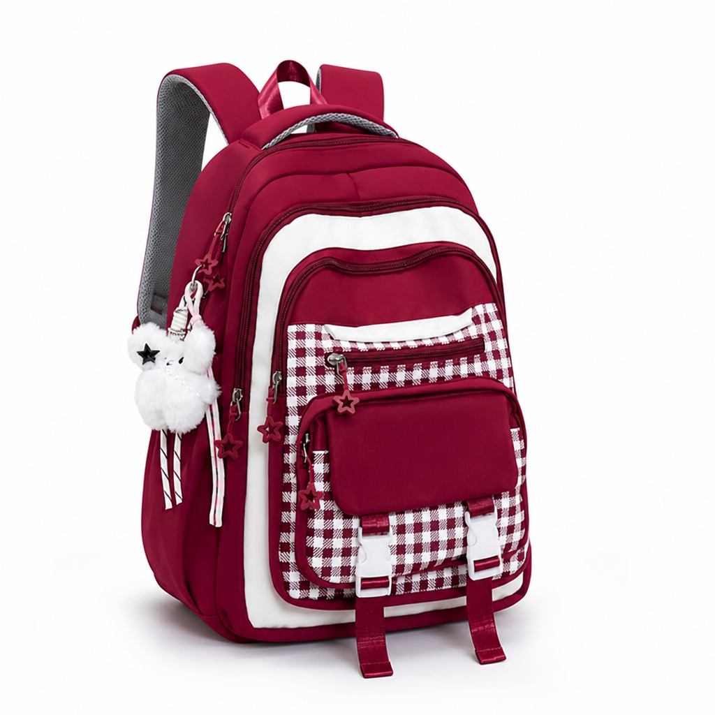 Plaid Patchwork Large-Capacity & Multi-Compartment Backpack