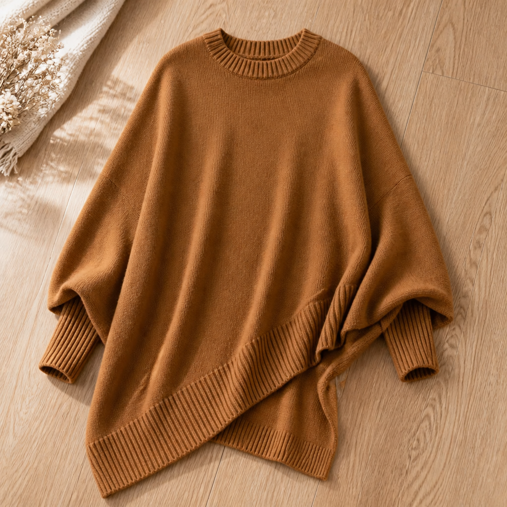 SerenoWave™ – Easygoing Asymmetric Poncho Sweater featuring Batwing Sleeves