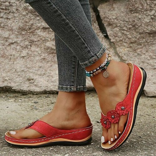 Wedge Sole Sandals for Women with Floral Accents