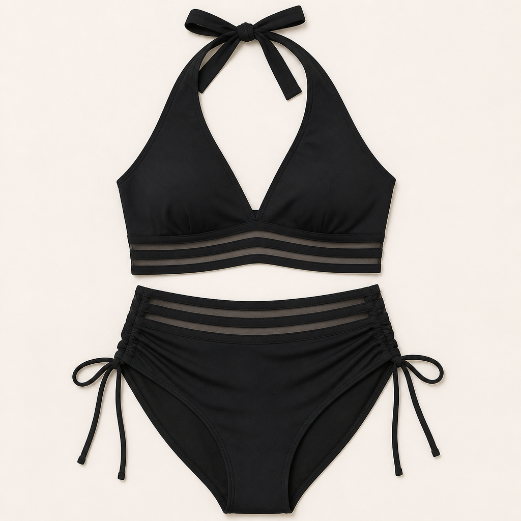 Fierza™ – Sculpting High-Waist Bikini Set with Mesh-Striped Accents
