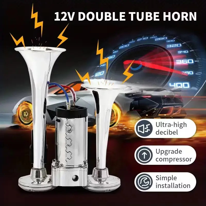 12V Vehicle Dual Air Horn System with 130dB Output and Automatic Compressor