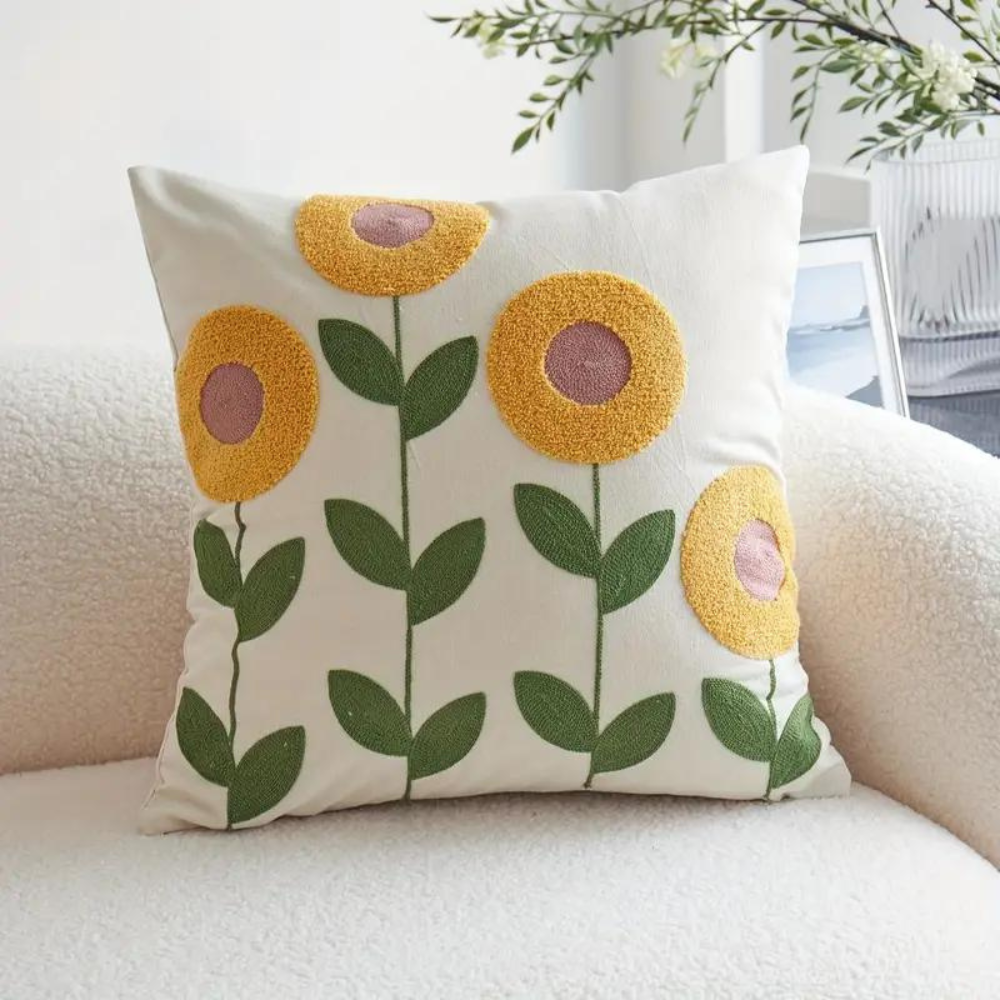 Floral and Botanical Embroidered Pillowcase