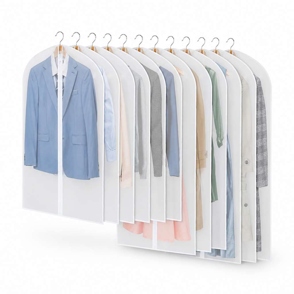 Water-Resistant PEVA Multi-Size Full-Zip Garment Bag Set (24-Pack)