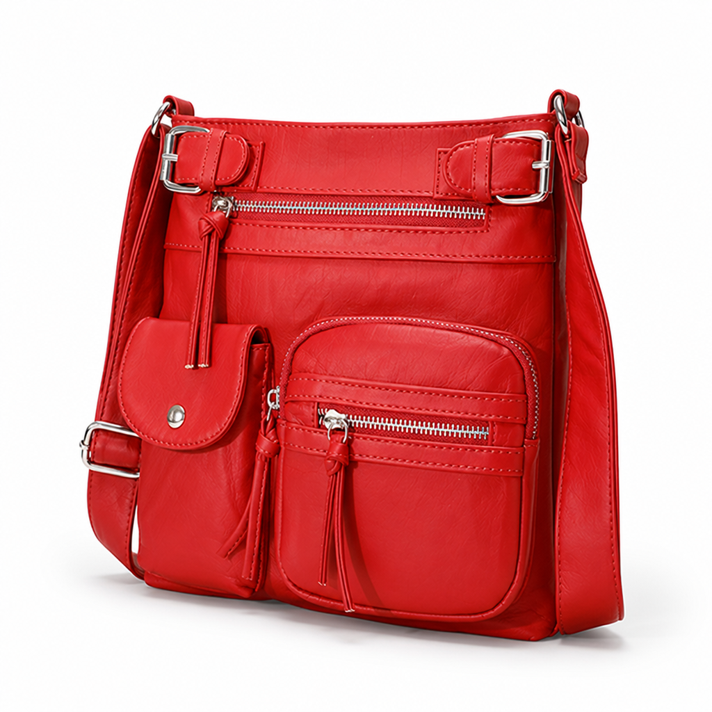 Genuine Leather Multi-Pocket Crossbody Bag
